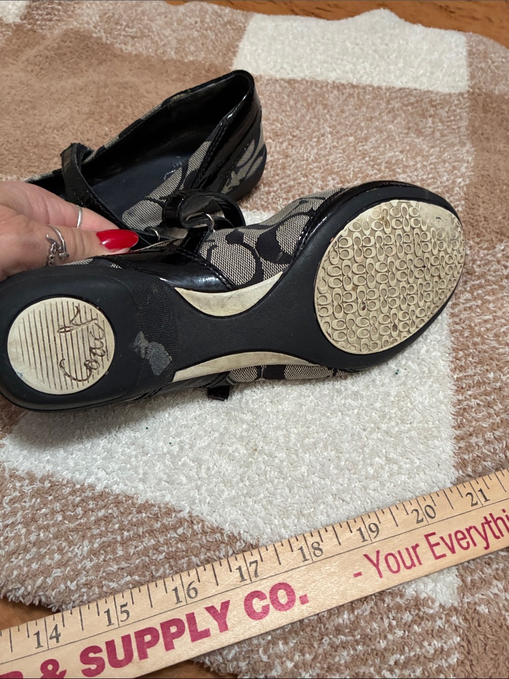 Coach Black Patent & Beige Signature Canvas Mary Jane Flats - Picture 9 of 14